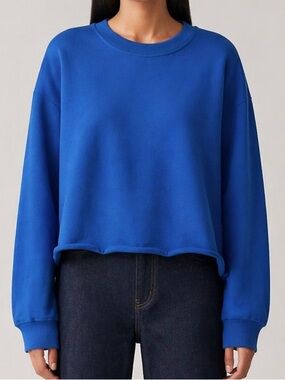 COS Royal Blue Cropped Sweatshirt Women’s Large Boxy Minimalist Crewneck EUC